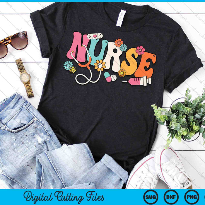 Cute Retro Groovy Nurse Flower Nursing SVG PNG Digital Printable Files