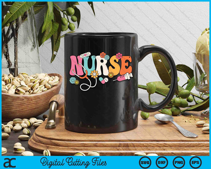 Cute Retro Groovy Nurse Flower Nursing SVG PNG Digital Printable Files