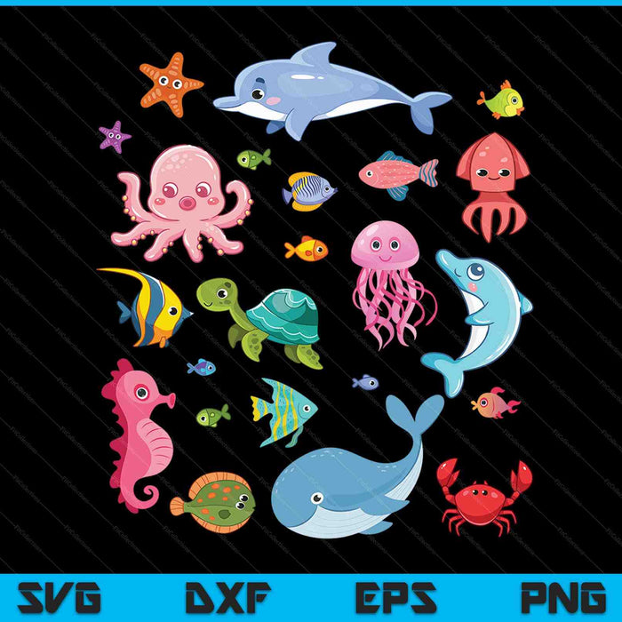 Cute Sea Animals Kids Children Ocean Creatures Clownfish SVG PNG Digital Cutting Files