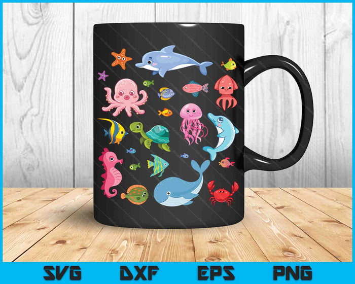 Cute Sea Animals Kids Children Ocean Creatures Clownfish SVG PNG Digital Cutting Files