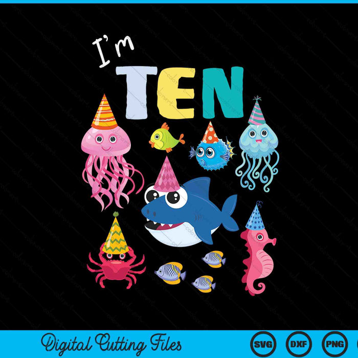 Cute Sea Animals Ocean Creatures Party 10th Birthday SVG PNG Digital Cutting Files