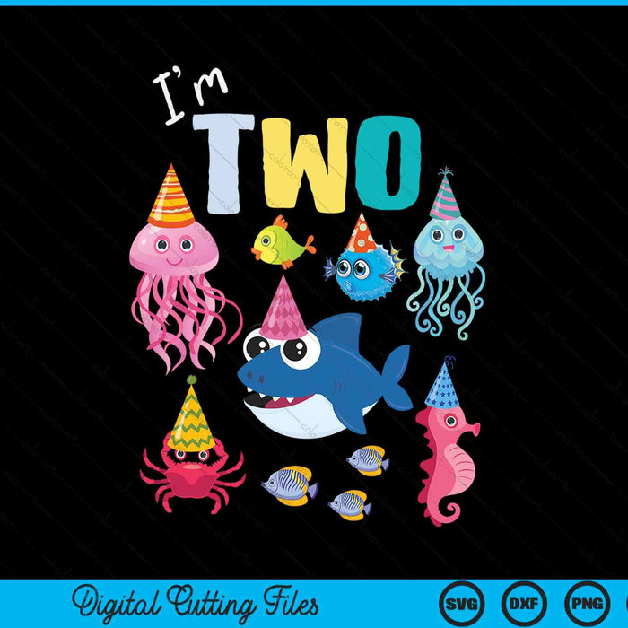Cute Sea Animals Ocean Creatures Party 2nd Birthday I'm Two SVG PNG Digital Cutting Files