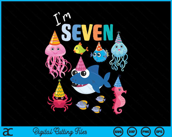 Cute Sea Animals Ocean Creatures Party 7th Birthday SVG PNG Digital Cutting Files