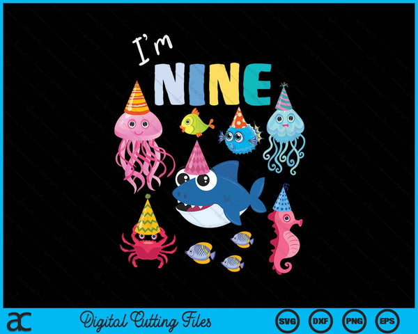 Cute Sea Animals Ocean Creatures Party 9th Birthday SVG PNG Digital Cutting Files