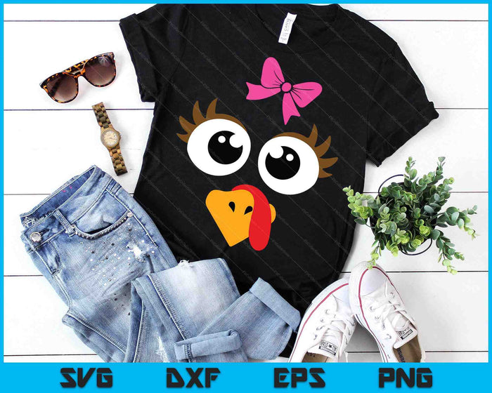 Cute Thanksgiving Turkey Face Shirt Women Girls Turkey Day SVG PNG Digital Printable Files