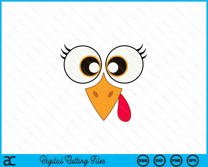 Cute Thanksgiving Turkey Face Women Girls Turkey Day SVG PNG Digital Printable Files