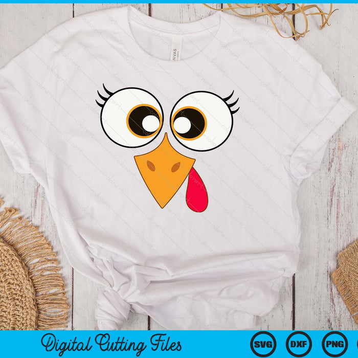 Cute Thanksgiving Turkey Face Women Girls Turkey Day SVG PNG Digital Printable Files