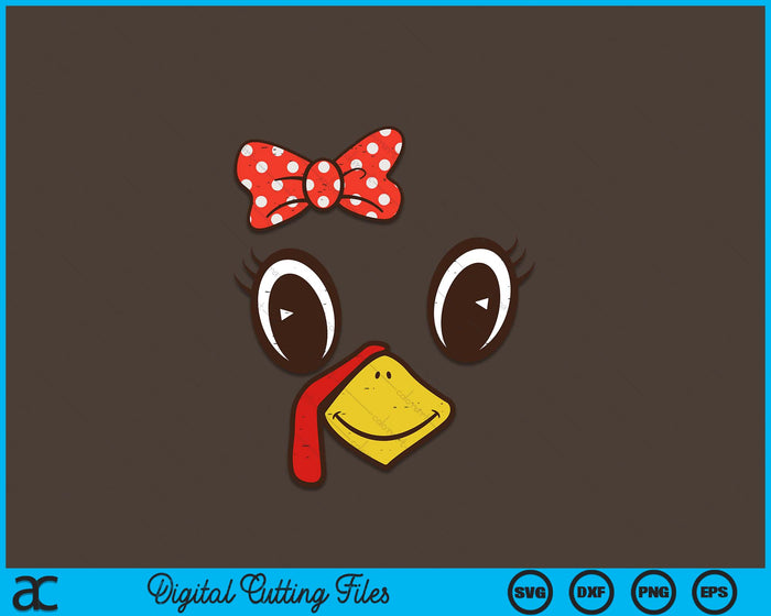 Cute Turkey Face Ribbon Thanksgiving SVG PNG Digital Printable Files