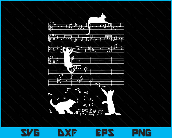 Cute Cat Kitty Playing Music Clef Piano Musician Art SVG PNG Digital Printable Files
