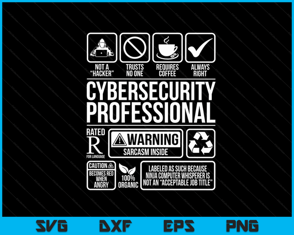 Cybersecurity Professional Hacker Certified Tech Security SVG PNG Digital Cutting Files