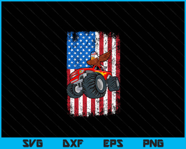 Dabbing Eagle Monster Truck 4th Of July Boys American Flag SVG PNG Digital Cutting Files