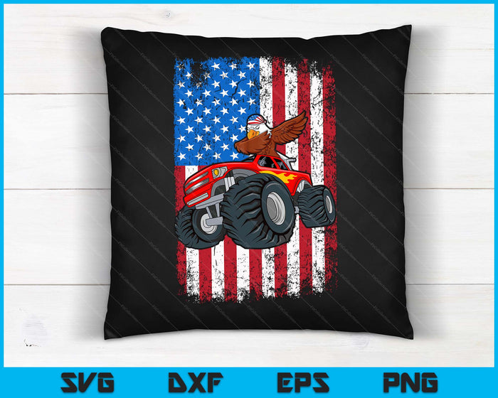 Dabbing Eagle Monster Truck 4th Of July Boys American Flag SVG PNG Digital Cutting Files