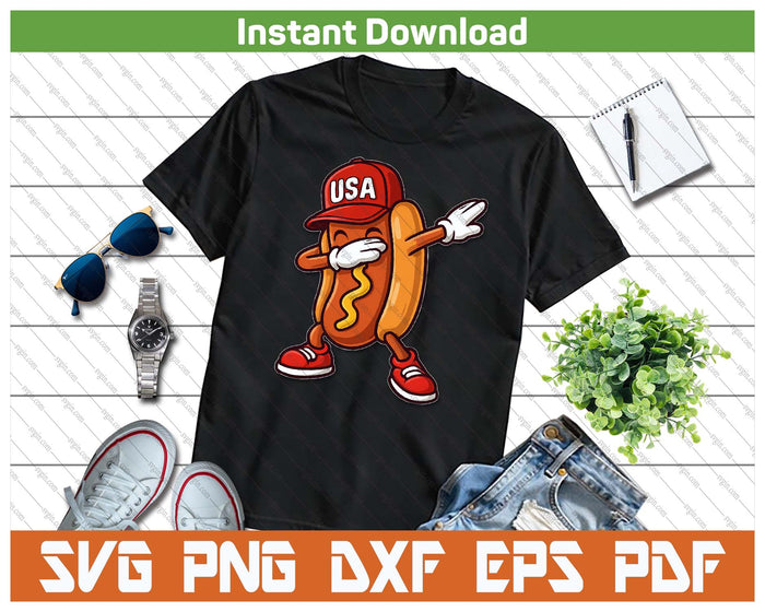 Funny Dabbing Hotdog American Flag Independence Day SVG PNG