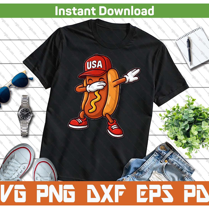 Funny Dabbing Hotdog American Flag Independence Day SVG PNG
