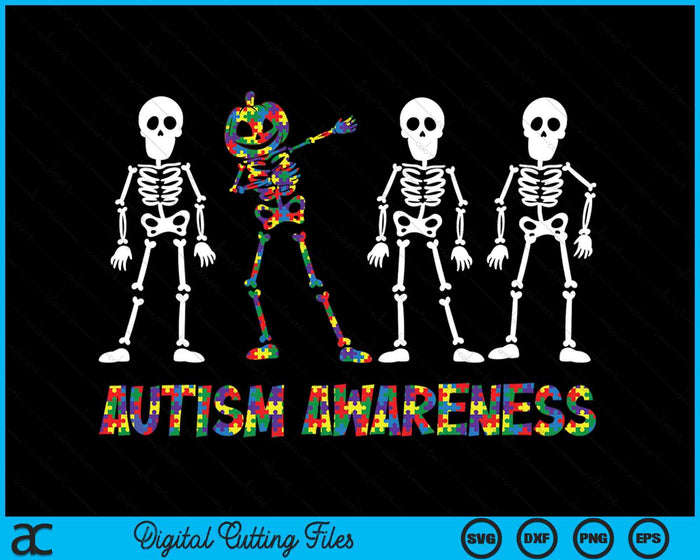 Dabbing Skeleton Pumpkin Autism Awareness Halloween SVG PNG Digital Printable Files