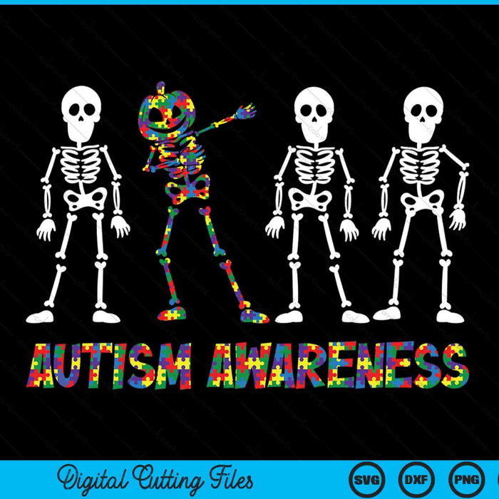Dabbing skeleton pumpkin autism awareness Halloween SVG cut file