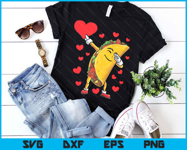 Dabbing Taco Valentines Day Heart Boys Girls Love Funny Food SVG PNG Digital Printable Files