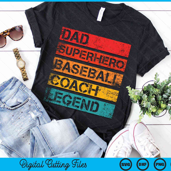 Dad Superhero Baseball Coach Legend Retro Design SVG PNG Digital Cutting Files