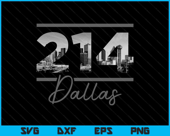 Dallas 214 Netnummer Skyline Texas Vintage SVG PNG Snijden afdrukbare bestanden