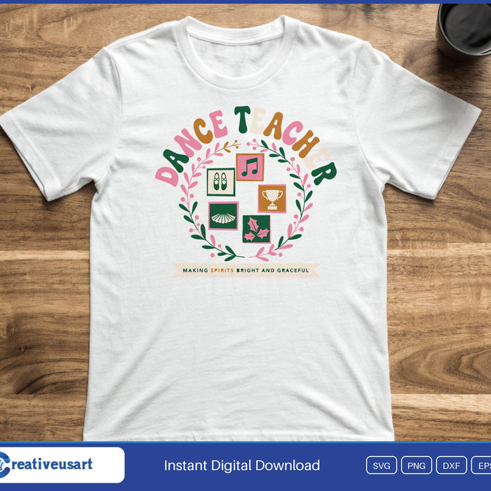 Dance Teacher Christmas SVG printed on a white t-shirt