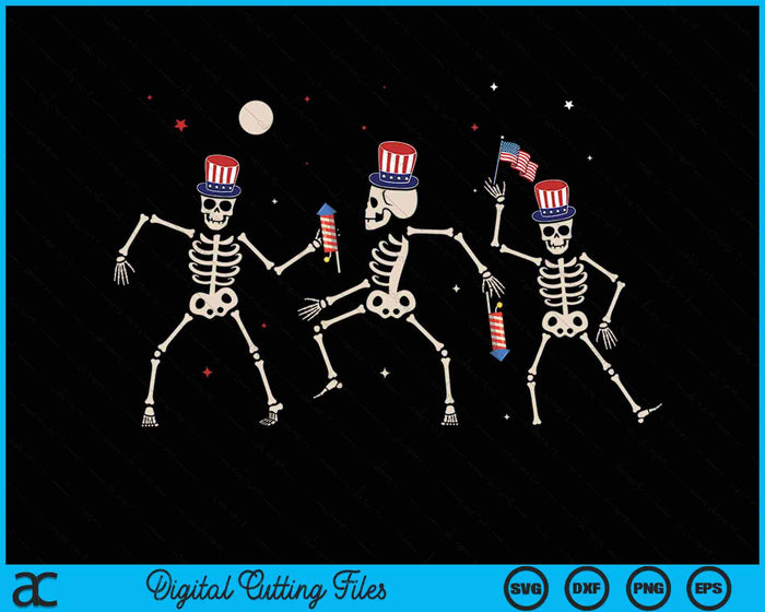 Dancing Skeleton 4th of July American Flag Skellies SVG PNG Digital Cutting Files