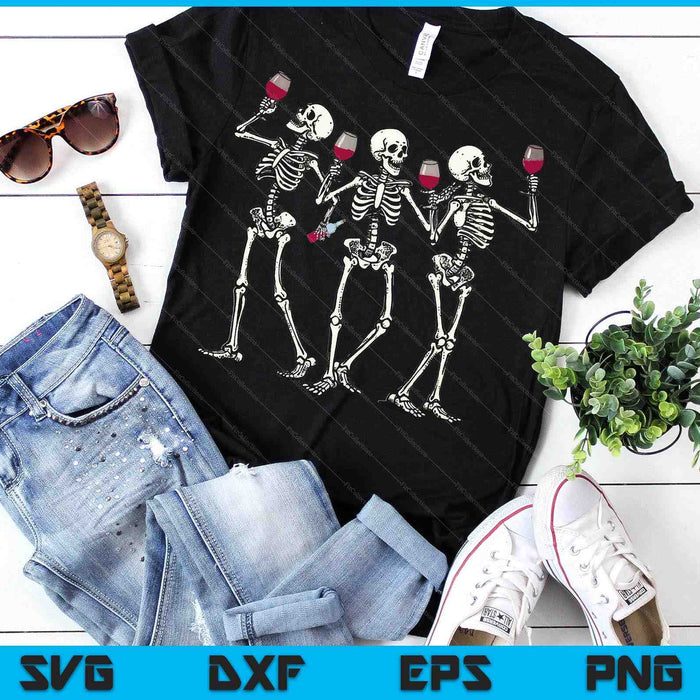 Dancing Skeletons Drinking Wine Lover Funny Halloween Scary SVG PNG Digital Printable Files