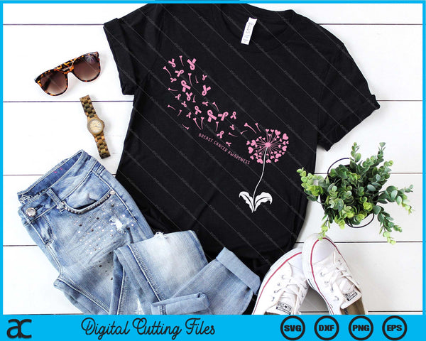 Dandelion Breast Cancer Awareness Pink Ribbon Support Gift SVG PNG Cutting Printable Files - on a t-shirt