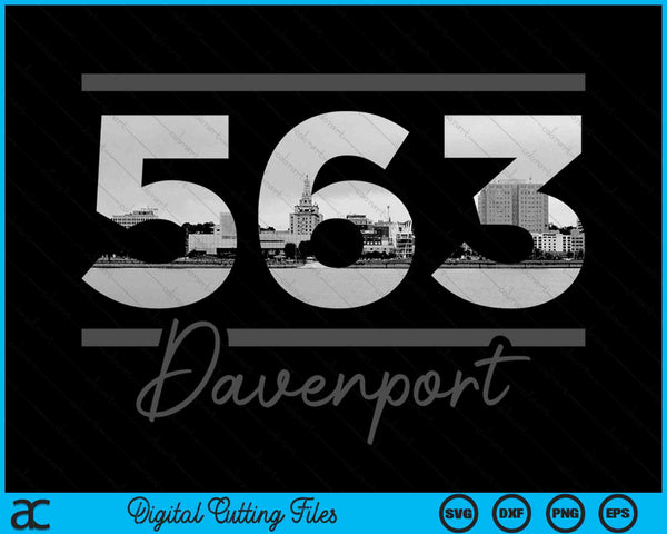 Davenport 563 Area Code Skyline Iowa Vintage SVG PNG Digital Cutting Files