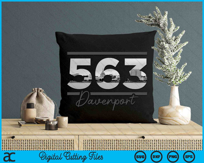 Davenport 563 Area Code Skyline Iowa Vintage SVG PNG Digital Cutting Files