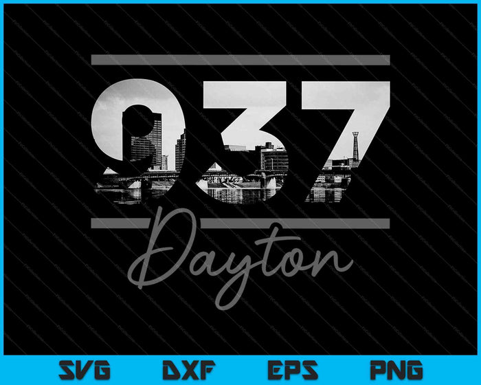 Dayton 937 Netnummer Skyline Ohio Vintage SVG PNG Snijden afdrukbare bestanden