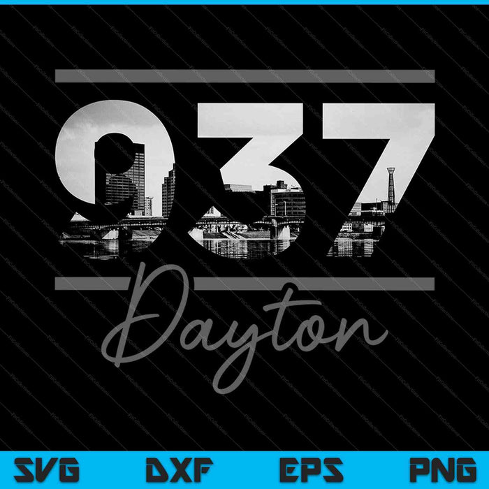 Dayton 937 Código de área Skyline Ohio Vintage SVG PNG Cortar archivos imprimibles