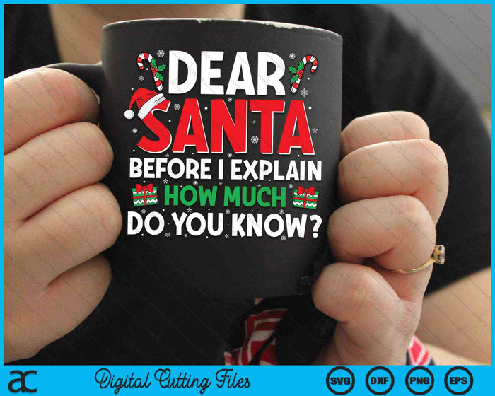 Dear Santa Before I Explain How Much Do You Know Funny Christmas SVG PNG Digital Cutting Files