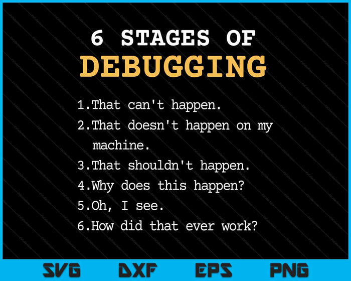 Debugging Stages Funny Coding Developer It Programmer SVG PNG Digital Printable Files