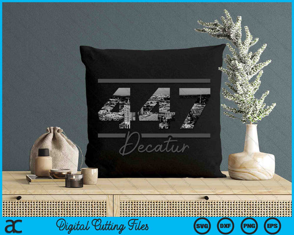 Decatur 447 Area Code Skyline Illinois Vintage SVG PNG Digital Cutting Files