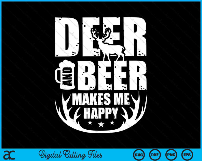 Ciervo y cerveza me hace feliz caza divertida SVG PNG archivos de corte digital