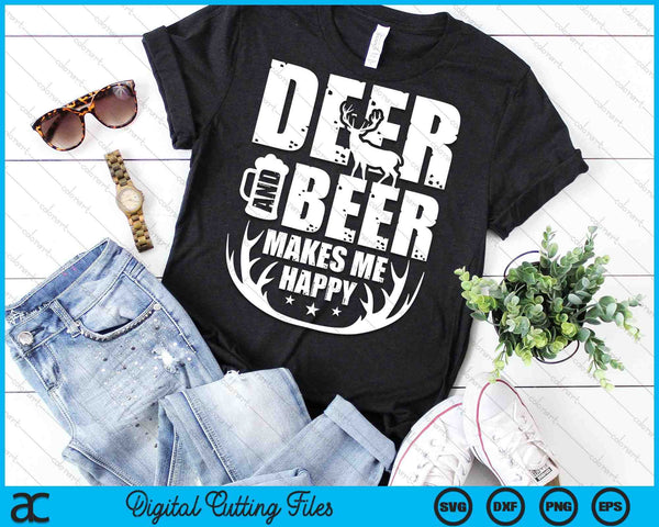 Deer And Beer Makes Me Happy Funny Hunting SVG PNG Digital Cutting Files