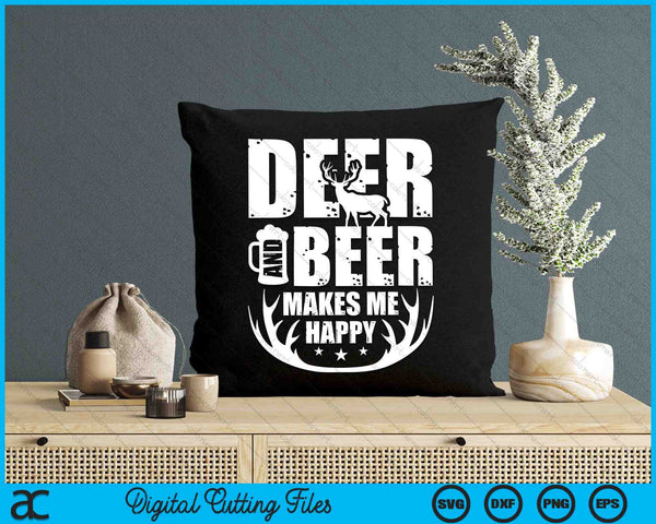 Herten en bier maakt me gelukkig grappige jacht SVG PNG digitale snijbestanden