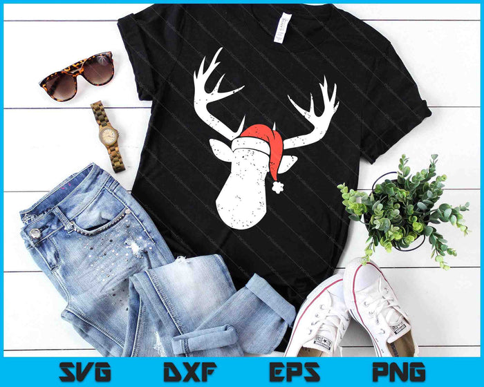 Deer With Santa Hat Christmas Pajama Hunting Gift SVG PNG Digital Printable Files