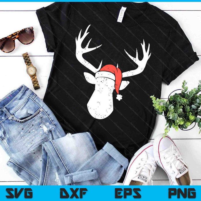 Deer With Santa Hat Christmas Pajama Hunting Gift SVG PNG Digital Printable Files