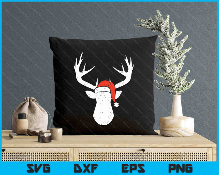 Deer With Santa Hat Christmas Pajama Hunting Gift SVG PNG Digital Printable Files