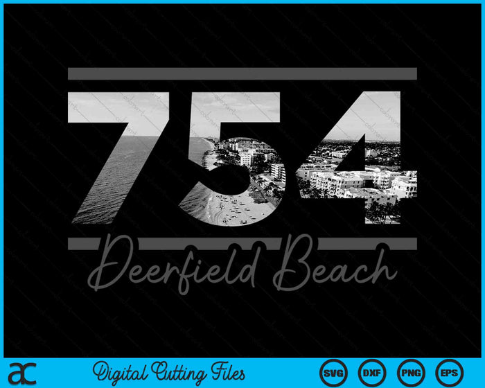 Deerfield Beach 754 Netnummer Skyline Florida Vintage SVG PNG digitale snijbestanden