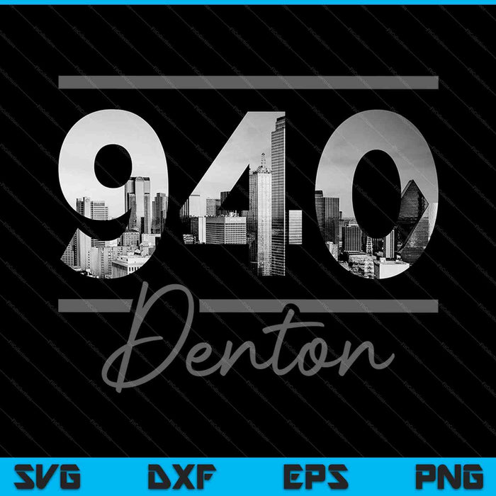 Denton 940 Código de área Skyline Texas Vintage SVG PNG Cortar archivos imprimibles