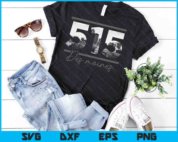 Des Moines 515 Area Code Skyline Iowa Vintage SVG PNG Cutting Printable Files - on a t-shirt