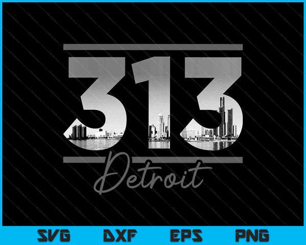 Detroit 313 Código de área Skyline Michigan Vintage SVG PNG Cortar archivos imprimibles