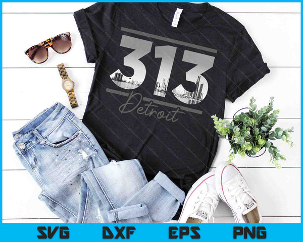 Detroit 313 Area Code Skyline Michigan Vintage SVG PNG Cutting Printable Files - on a t-shirt