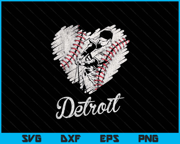 Detroit Baseball Heart Distressed Vintage Baseball Fans SVG PNG Digital Printable Files