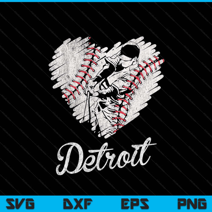 Detroit baseball heart distressed vintage baseball fans SVG cut file