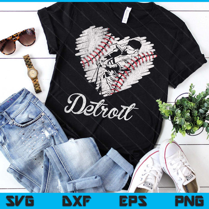 Detroit Baseball Heart Distressed Vintage Baseball Fans SVG PNG Digital Printable Files