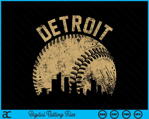 Detroit baseball skyline player coach fan SVG PNG cut file for Cricut
