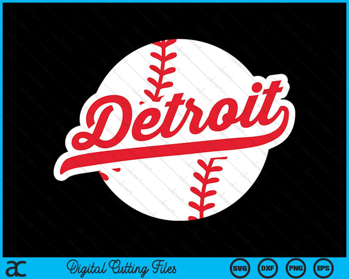 Detroit Baseball Vintage Michigan Pride Love City Red SVG PNG digitale snijbestanden 